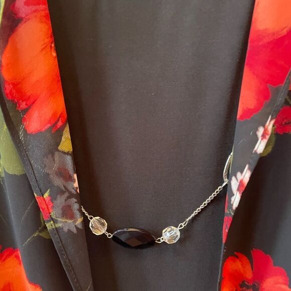 BLACK SLEEVELESS DRESS WIRH BLACK CHIFFON FLOWER PRNT SLEEVELESS DUSTER 1X - Picture 3 of 8